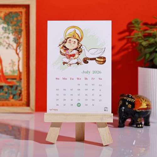 Oye Happy - Divine Desk Calendar 2026 – Mini Mandir Calendar with Cute God Illustrations | Spiritual Table Calendar for Home & Office | 3.4 x 5 inches - Image 4