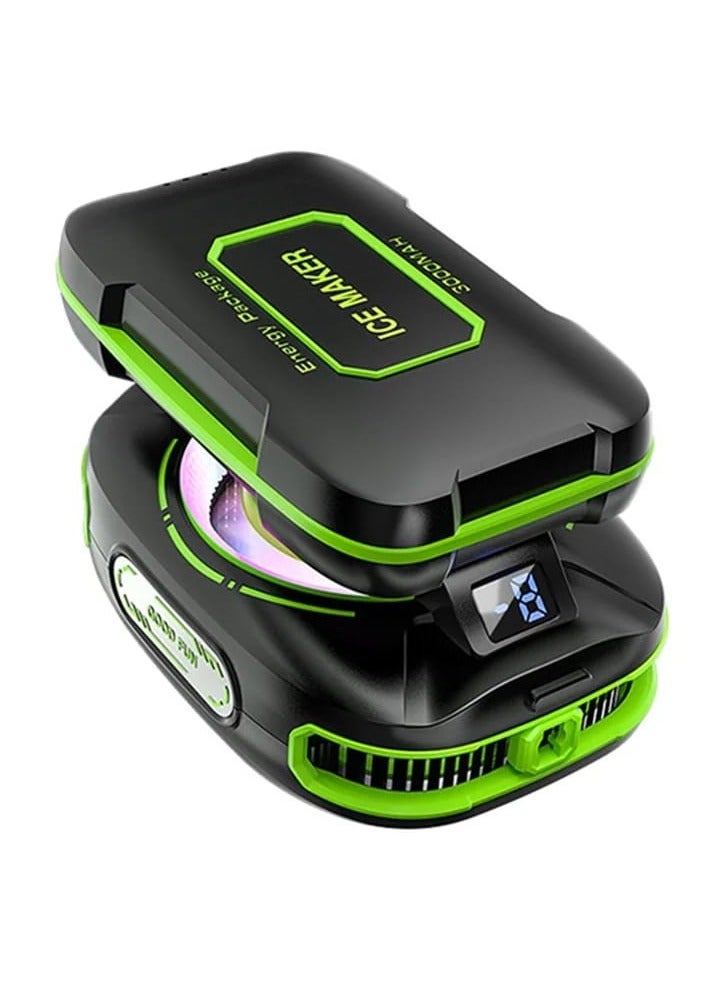 IBDA Mobile Gaming Cooling Fan, ICE Maker Cooler, RGB LED Light, 3000mAh External Battery, Temperature Display, Phone Game Cooler, Live Streaming Radiator, Black/Green - Image 1