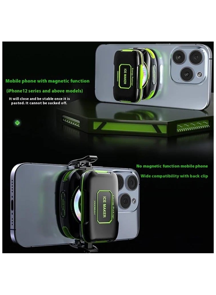 IBDA Mobile Gaming Cooling Fan, ICE Maker Cooler, RGB LED Light, 3000mAh External Battery, Temperature Display, Phone Game Cooler, Live Streaming Radiator, Black/Green - Image 3