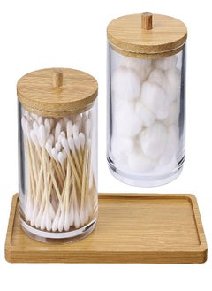 Acrylic Qtip Holder with Bamboo Lid, Clear Small Cotton Swab