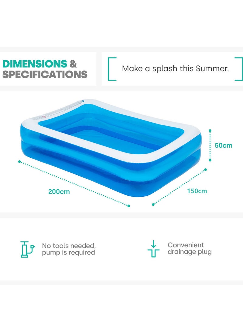 Inflatable Swimming Pools, Large Pool (200x150x50(cm) Thickened Blow Up Swimming Pool for Kids, Toddlers and Adults, Ground Swimming Pool for Outdoor, Garden, Backyard, Water Party-Plain Summer Pool  - Image 2