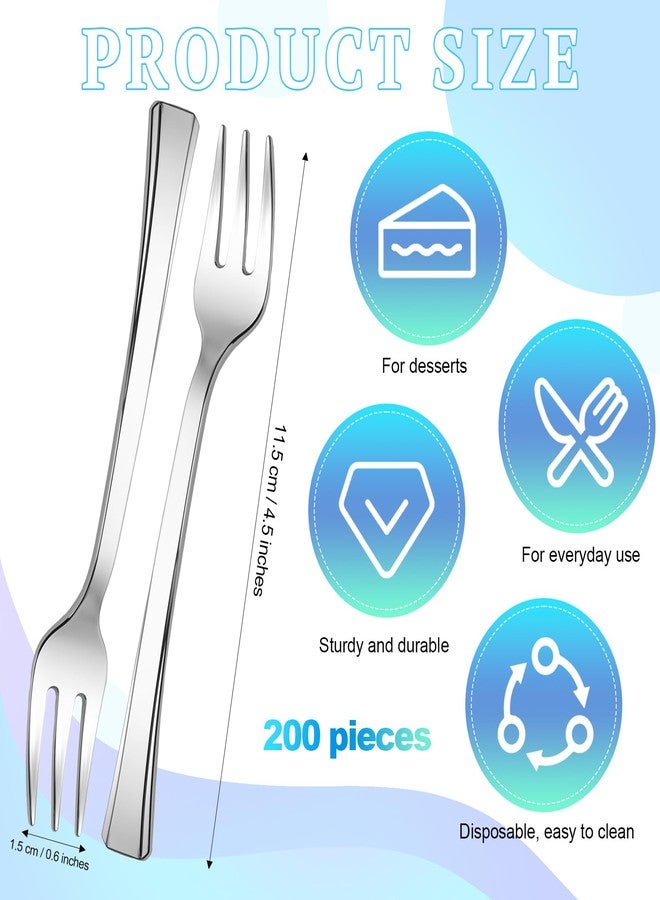 Dyrfolm 200 PCS Plastic Mini Forks,4.5 Inch Silver Plastic Forks,Mini Tasting Fork,Disposable Appetizer Fork for Parties, Tastings, Picnics, Cocktail Events - Image 2