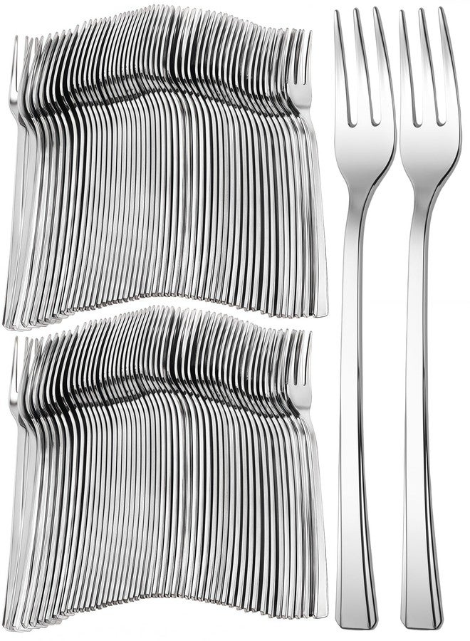 Dyrfolm 200 PCS Plastic Mini Forks,4.5 Inch Silver Plastic Forks,Mini Tasting Fork,Disposable Appetizer Fork for Parties, Tastings, Picnics, Cocktail Events - Image 1