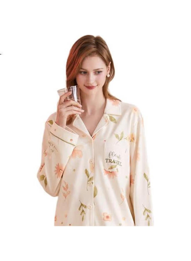 Fenton Women'S Autumn Cotton 5A Antibacterial Pajamas Set With Chest Pad Cardigan Home Wear - Image 2