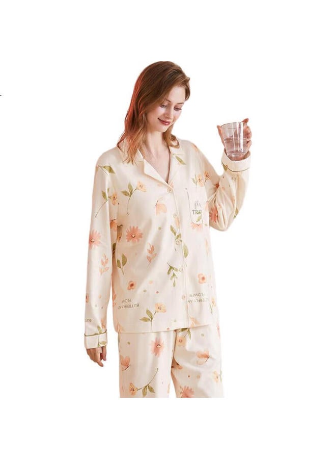 Fenton Women'S Autumn Cotton 5A Antibacterial Pajamas Set With Chest Pad Cardigan Home Wear - Image 1
