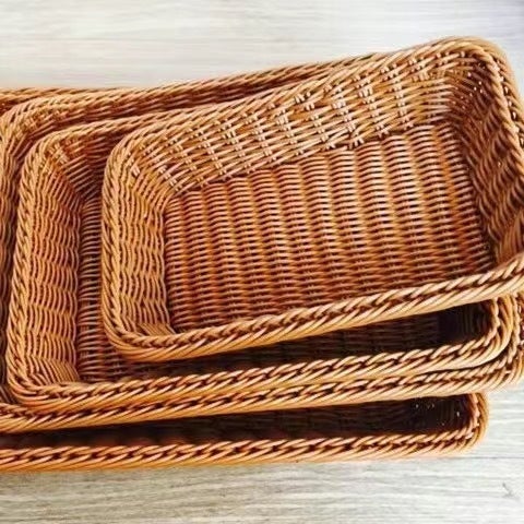 Rattan-Style Pastry Fruit Snack Storage Basket 50*35*8 tea color 