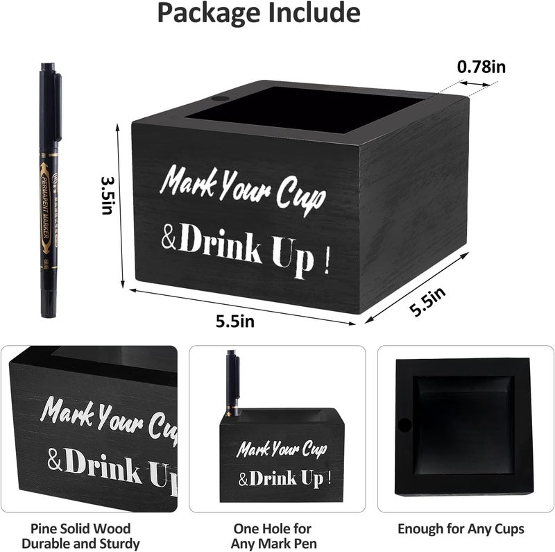 SLLPL Wooden Cup Holder - Party Cup Holder with Marker Slot, for Party and Wedding, Rustic Disposable for Bar, Kitchen, Countertop, Home & Office, Black - Image 4