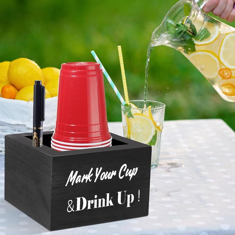 SLLPL Wooden Cup Holder - Party Cup Holder with Marker Slot, for Party and Wedding, Rustic Disposable for Bar, Kitchen, Countertop, Home & Office, Black - Image 5
