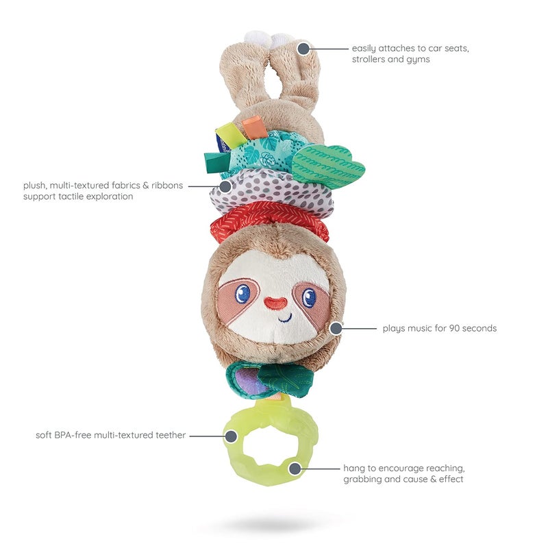 infantino Infantino Music  Motion Pulldown Sloth  Musical Plush Sloth with MultiTextured teether for Tactile Exploration Easily attaches to Strollers and Gyms BPAFree  - Image 5
