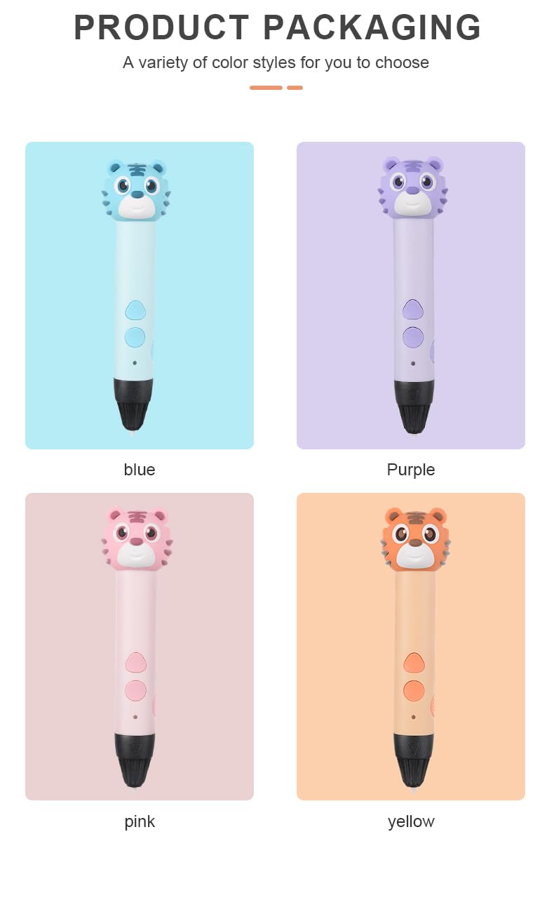 Magicwand ® 3D Printing Pen with Silicone Tiger Head &【3 Metre Each 3 Filaments & 10 Metre Each 20 Filaments Extra】【Pack of 1】 - Image 3