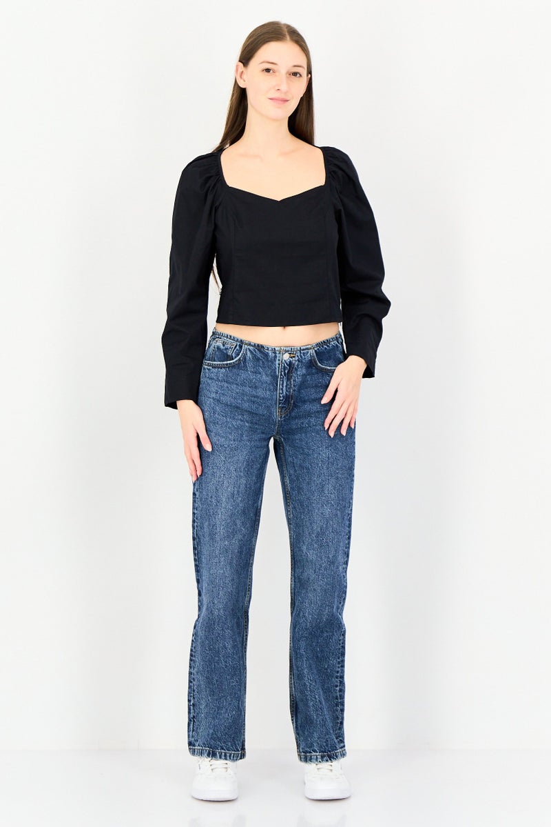 Levi's بلوزة نسائية بأكمام طويلة وياقة كوين آن، سوداء - Image 2