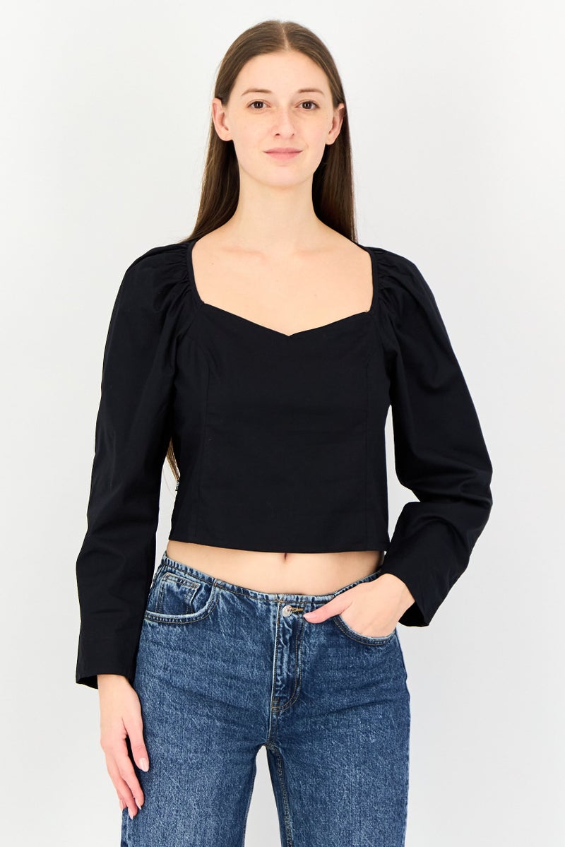 Levi's بلوزة نسائية بأكمام طويلة وياقة كوين آن، سوداء - Image 1