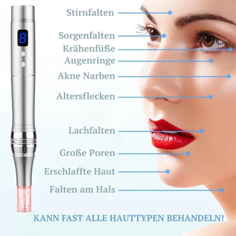endim 8-Speeds Microneedling Pen LCD Screen Dermapen with 12Pcs Cartridges Electric Derma Pen for Face Body Beard Hair and Skin Care-Black, & Hyaluronic acid serum with Vitamin C(12 Cartridges) - Image 3
