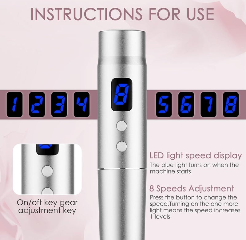 endim 8-Speeds Microneedling Pen LCD Screen Dermapen with 12Pcs Cartridges Electric Derma Pen for Face Body Beard Hair and Skin Care-Black, & Hyaluronic acid serum with Vitamin C(12 Cartridges) - Image 2