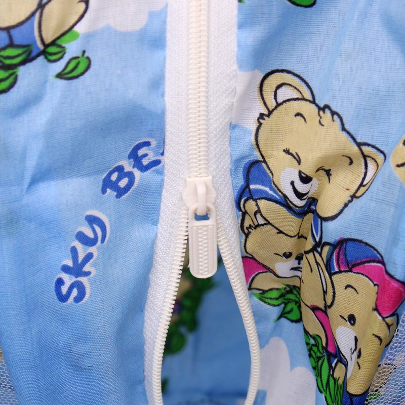 Boxo طقم سرير واقي من البعوض للأطفال مع مرتبة ناعمة، شبكة بنمط سحاب ووسادة صغيرة للرقبة (29"x17"x16") (أزرق فاتح) - Image 3