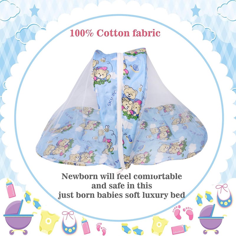 Boxo طقم سرير واقي من البعوض للأطفال مع مرتبة ناعمة، شبكة بنمط سحاب ووسادة صغيرة للرقبة (29"x17"x16") (أزرق فاتح) - Image 4