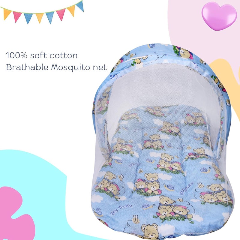 Boxo طقم سرير واقي من البعوض للأطفال مع مرتبة ناعمة، شبكة بنمط سحاب ووسادة صغيرة للرقبة (29"x17"x16") (أزرق فاتح) - Image 5