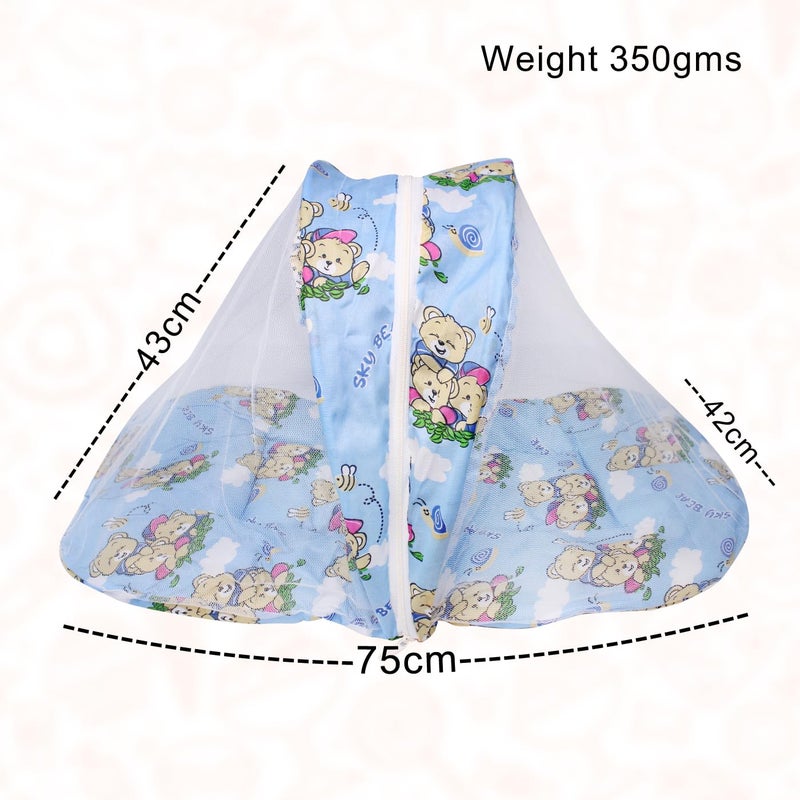 Boxo طقم سرير واقي من البعوض للأطفال مع مرتبة ناعمة، شبكة بنمط سحاب ووسادة صغيرة للرقبة (29"x17"x16") (أزرق فاتح) - Image 2