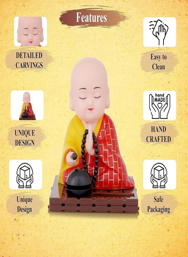 Aakriti Moving Head & Hand Solar Buddha - Shaking Head Buddha Monk Statue for Car Dashboard, Home and Office Desktop, Moving Head and Hand for Health Wealth & Prosperity - Image 3