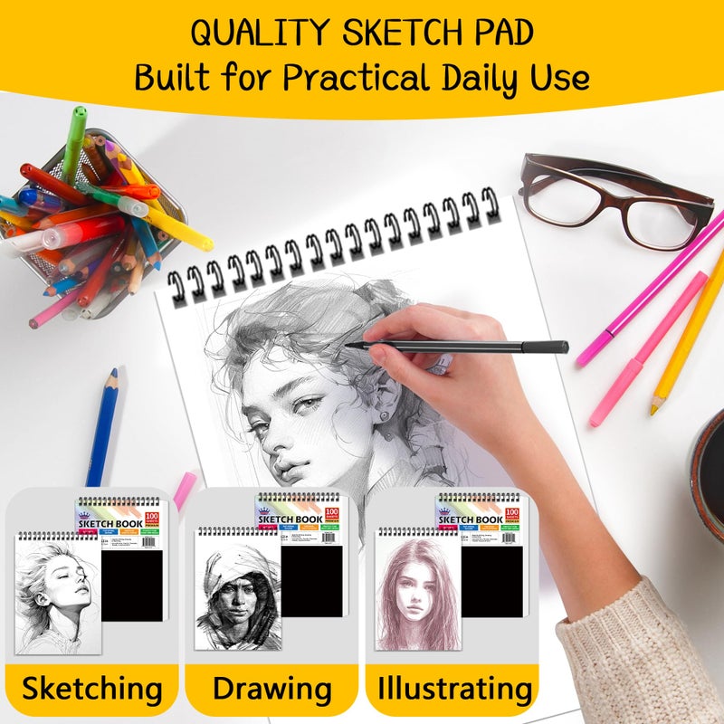 WINNER 9" x 12" Sketch Book 4 Pack, 400 Sheets Spiral Bound Art Sketchbook, 68lb/100gsm White Acid Free Drawing Pad, Sketching Drawing Writing Sketch Pad, Art Supplies for School, Kids, Adults &Teens - Image 4