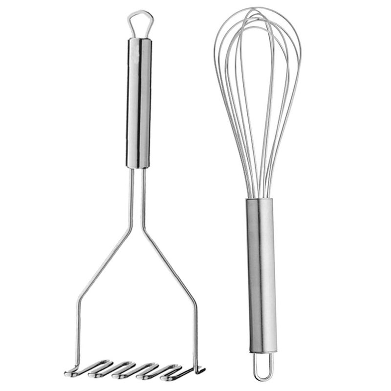 JISUN JISUN Stainless Steel Egg WhiskEgg Beater Potato MasherPav Bhaji Masher Silver Kitchen Tool Set  - Image 1