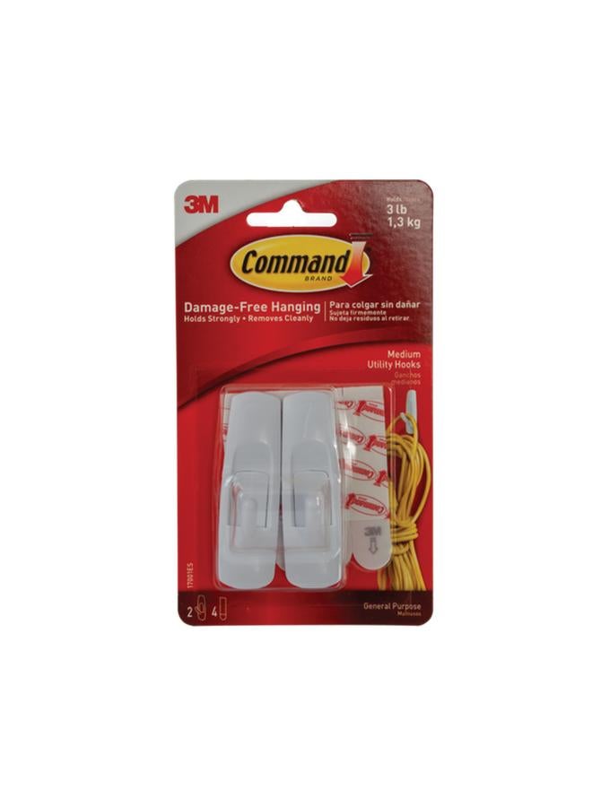 كوماند خطاف لاصق ذاتي مكون من قطعتين باللون الأبيض متوسط الحجم 17001-6 - Image 1