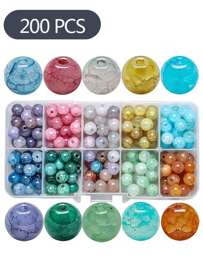 200-Piece 8mm Colorful Cracked Glass Beads, Crackle Lampwork Crystal Beads with Hole Sparkling Beads for Crafts Jewellery Making Necklace Bracelet Earrings - Image 1