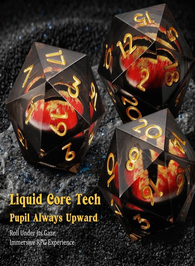 MoKo Liquid Core DND Dice Set 7PCS, Sharp Edge Resin Polyhedral D&D Dice with Gift Box, Compatible with Dungeons and Dragons RPG Role Playing Games, D20 D12 D10 D8 D6 D4 D% (Black + Gold) - Image 3