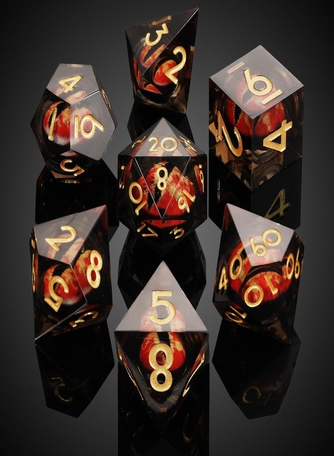 MoKo Liquid Core DND Dice Set 7PCS, Sharp Edge Resin Polyhedral D&D Dice with Gift Box, Compatible with Dungeons and Dragons RPG Role Playing Games, D20 D12 D10 D8 D6 D4 D% (Black + Gold) - Image 1