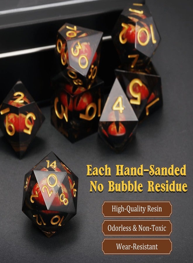 MoKo Liquid Core DND Dice Set 7PCS, Sharp Edge Resin Polyhedral D&D Dice with Gift Box, Compatible with Dungeons and Dragons RPG Role Playing Games, D20 D12 D10 D8 D6 D4 D% (Black + Gold) - Image 2