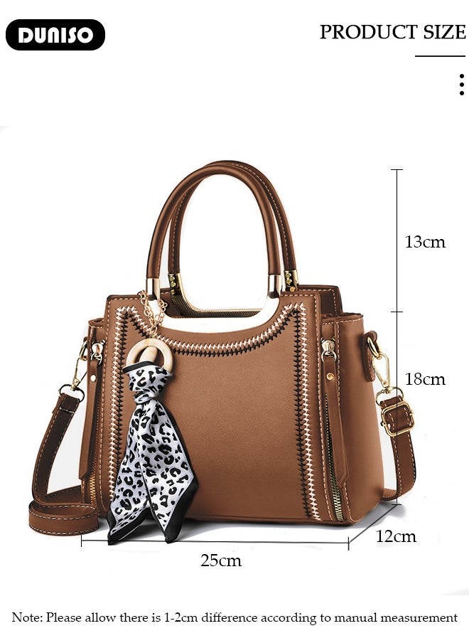 DUNISO - Women's Fashion Handbag Faux Leather Crossbody Bag For Women Large Capacity Bow Trim Tote Bags Top Handle Satchel Fashionable Travel Shoulder Bag For Ladies - Image 1