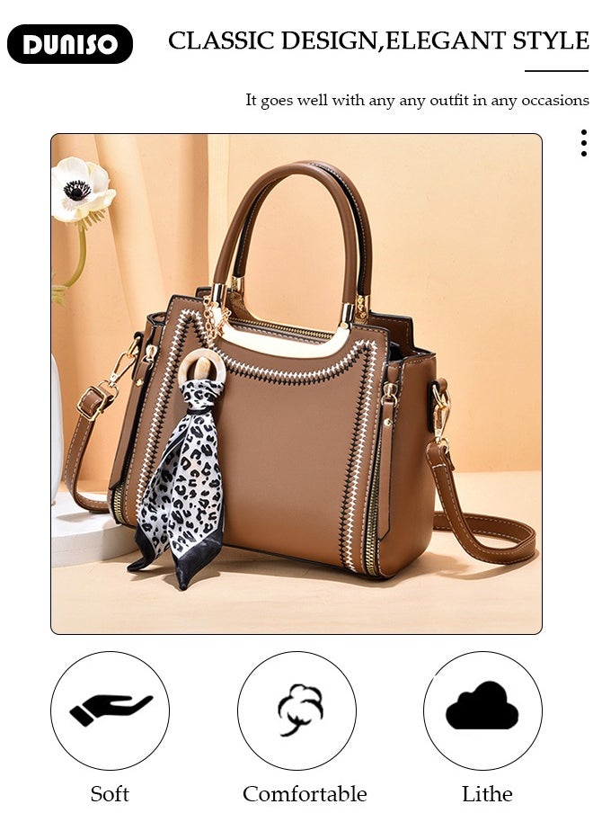 DUNISO - Women's Fashion Handbag Faux Leather Crossbody Bag For Women Large Capacity Bow Trim Tote Bags Top Handle Satchel Fashionable Travel Shoulder Bag For Ladies - Image 1