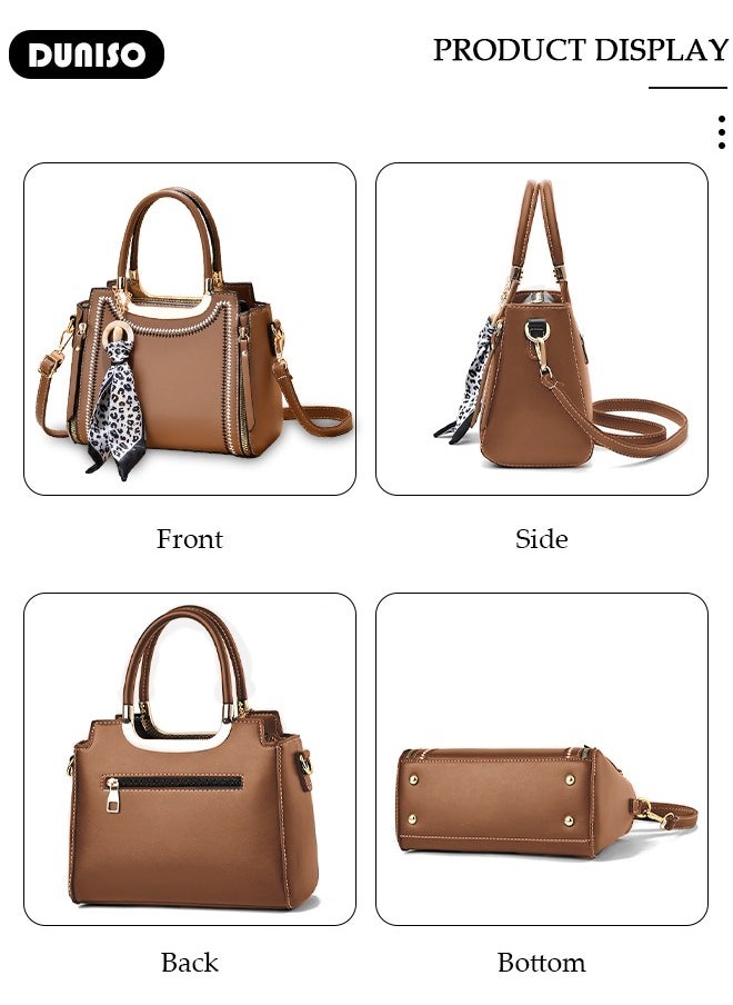 DUNISO - Women's Fashion Handbag Faux Leather Crossbody Bag For Women Large Capacity Bow Trim Tote Bags Top Handle Satchel Fashionable Travel Shoulder Bag For Ladies - Image 1