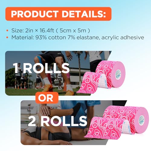 OK TAPE PRO Kinesiology Tape, 2inch x Long Roll 16ft Free Cut Tape, Elastic Athletic Tape Therapeutic Latex Free, Red+Black - Image 3