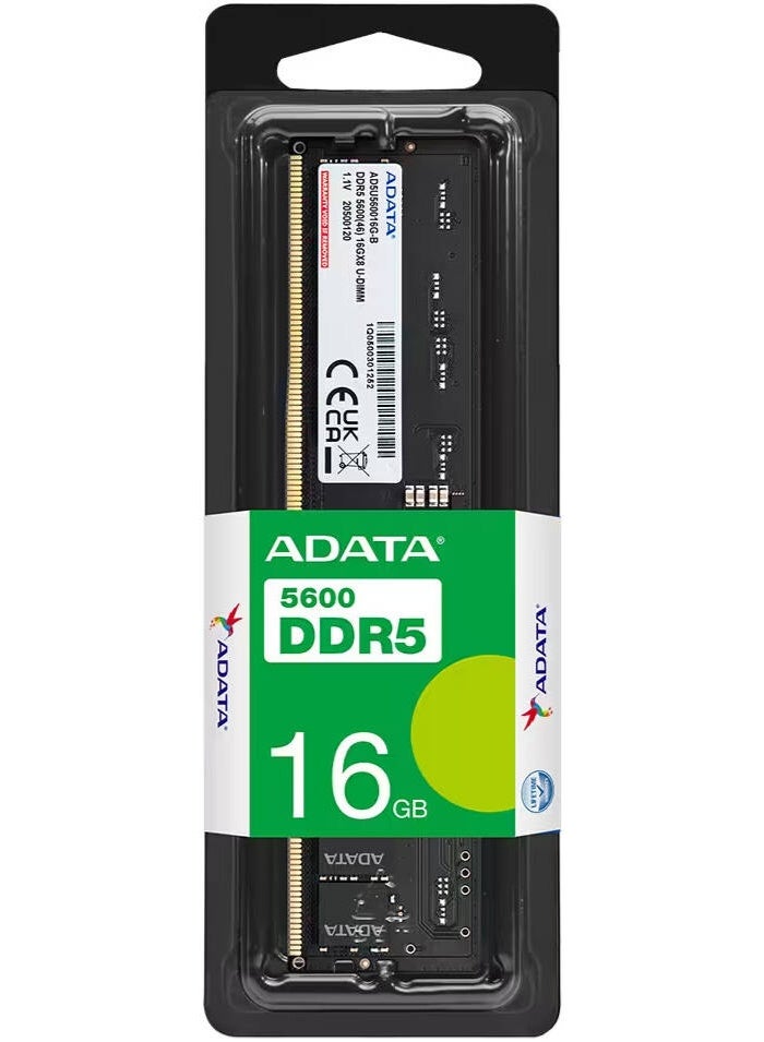 ADATA وحدة ذاكرة سطح المكتب Adata DDR5 U-DIMM، سعة 16GB، سرعة ذاكرة 5600 MHz، جهد 1.1، تصحيح الأخطاء على الرقاقة | AD5U560016G-S - Image 2
