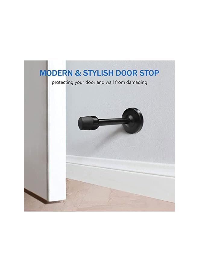 promass Door Stopper, Black Door Stop Wall Mount 4 inch Long Door Stop with Rubber Bumper Tip for Sound Dampening Heavy Duty Stainless Steel Doorstop Wall Protector for Indoor Outdoor, 100mm, 2 Pack - Image 2