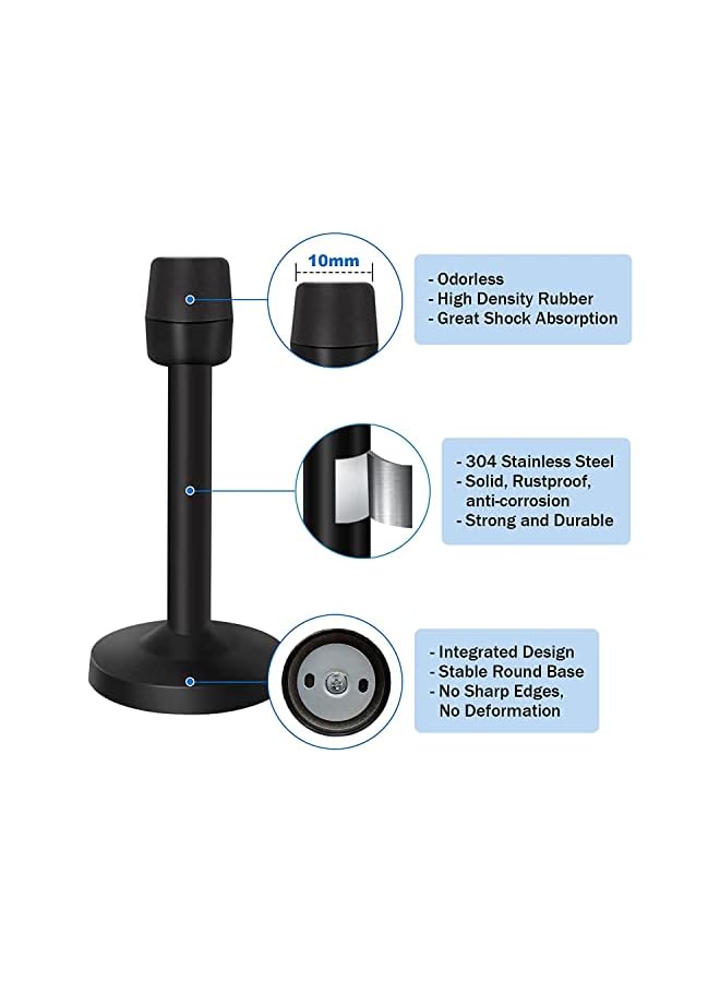 promass Door Stopper, Black Door Stop Wall Mount 4 inch Long Door Stop with Rubber Bumper Tip for Sound Dampening Heavy Duty Stainless Steel Doorstop Wall Protector for Indoor Outdoor, 100mm, 2 Pack - Image 3