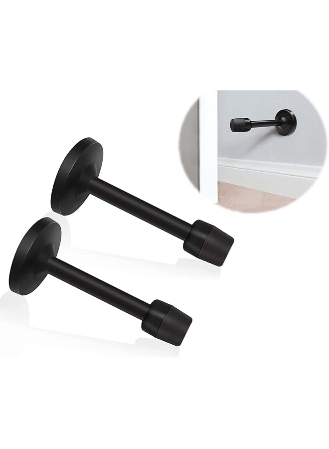 promass Door Stopper, Black Door Stop Wall Mount 4 inch Long Door Stop with Rubber Bumper Tip for Sound Dampening Heavy Duty Stainless Steel Doorstop Wall Protector for Indoor Outdoor, 100mm, 2 Pack - Image 1