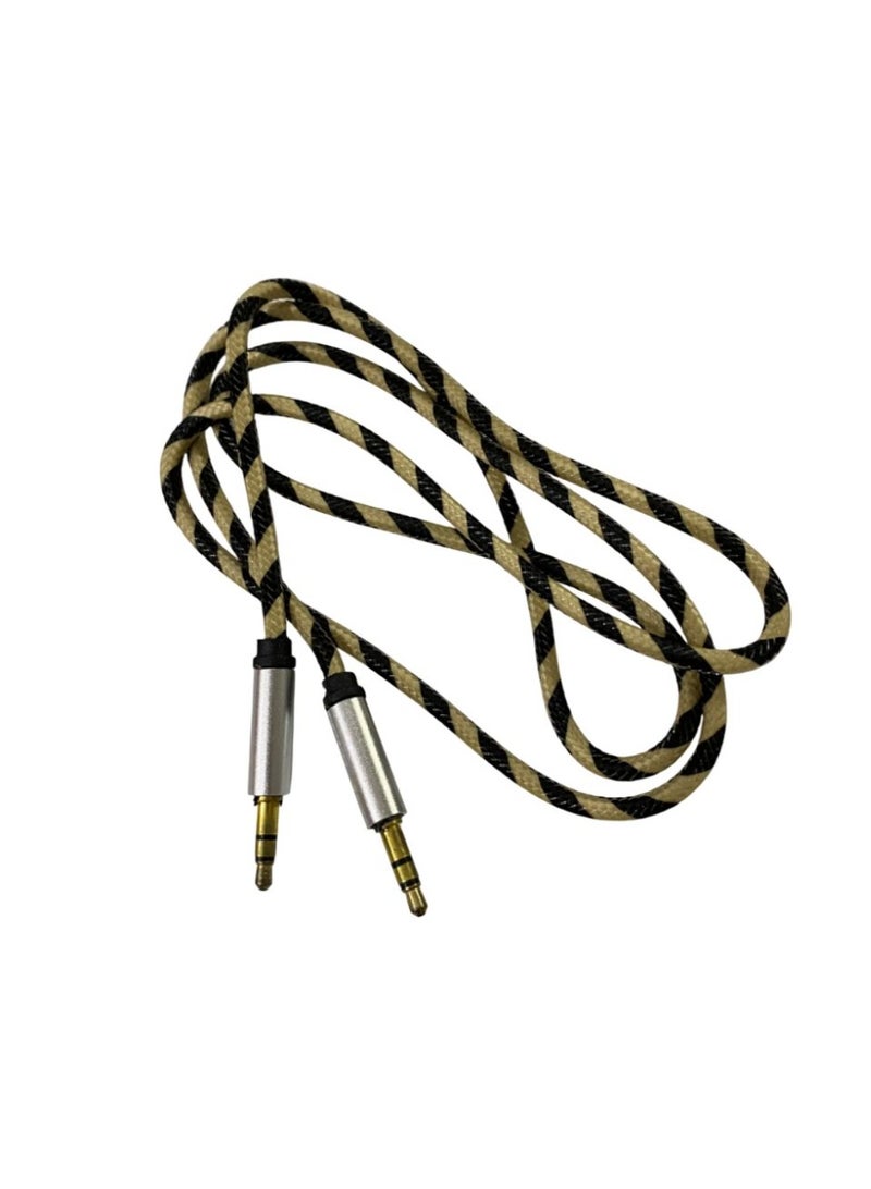 Aux to Aux Cable 3.5mm Braided Car Sound Audio Cable 1M Speaker Cable White & Black - Image 1