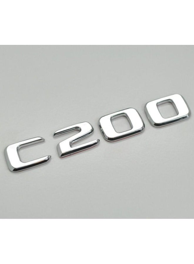 ملصق سيارة ثلاثي الأبعاد - معدن عالي الجودة - مناسب ومتوافق مع سيارات Mercy?? حروف C200 لون فضي - حجم 14.5 سم في 2.2 سم
