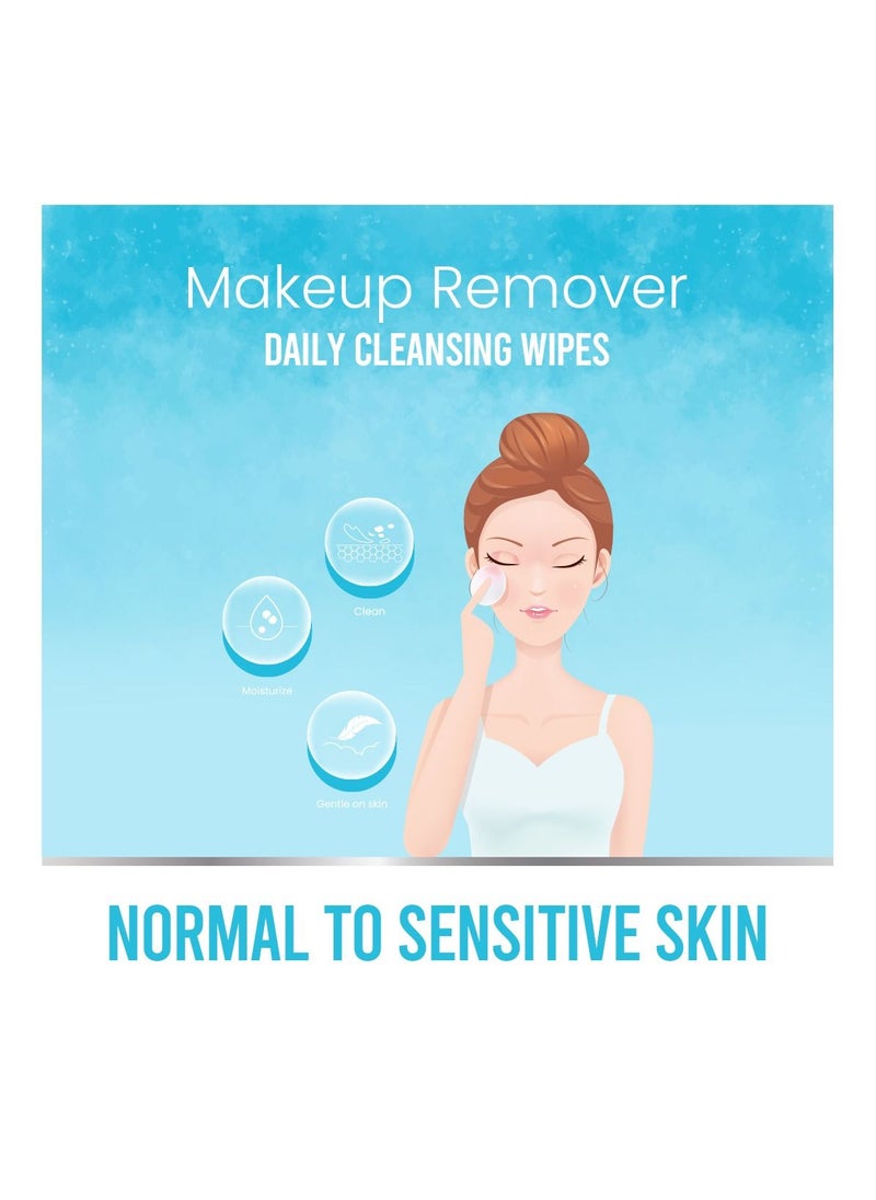 Cool & Cool Make Up Remover Daily Cleansing Wipes for Normal to Sensitive Skin | Effectively removes make-up, 60's