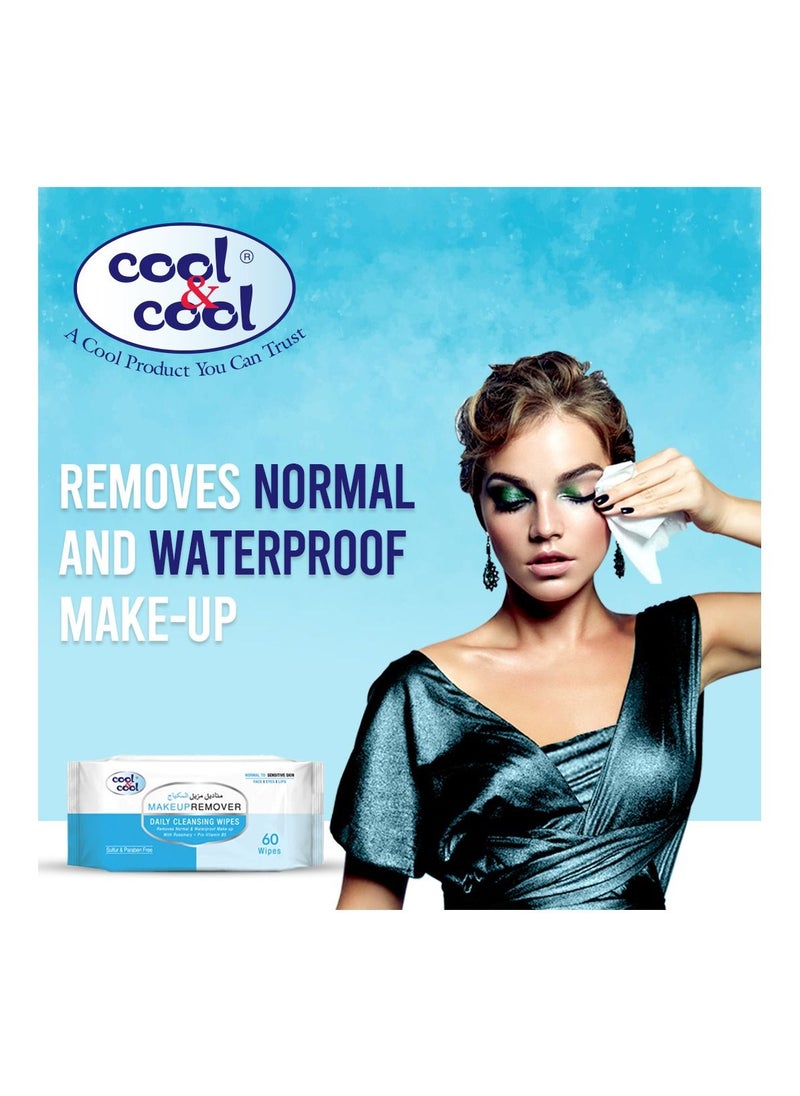 Cool & Cool Make Up Remover Daily Cleansing Wipes for Normal to Sensitive Skin | Effectively removes make-up, 60's