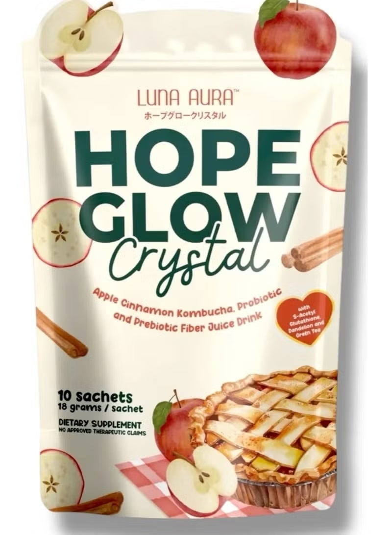 Luna Aura Hop Glow Juice Drink with Crystal Apple, Cinnamon, Kombucha, Prebiotic Fiber (10 Sachets)