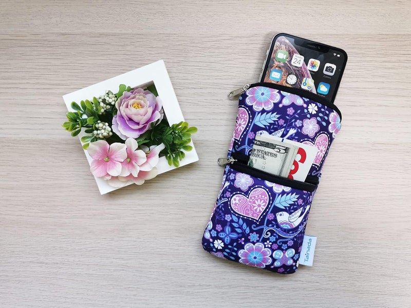 Tainada Women Cell Phone Neoprene Shockproof Zipper Sleeve Case Bag Pouch w/Carabiner, Neck Lanyard, Belt Loop Holster for iPhone 17/16/15 Pro Max, 16/15 Plus; Samsung S25+, S24, A56 (Purple Floral) - Image 4