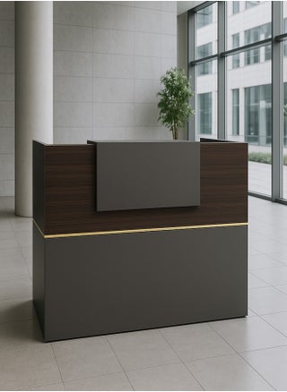 Modern Reception Desk – Dark Walnut & Charcoal Grey with Gold Accent Office Lobby Front Desk - pzsku/Z47B93659E0FE50F3F4BEZ/45/1750833065/e64eca03-27bf-4e81-a5ee-d2b3fbcbb31f