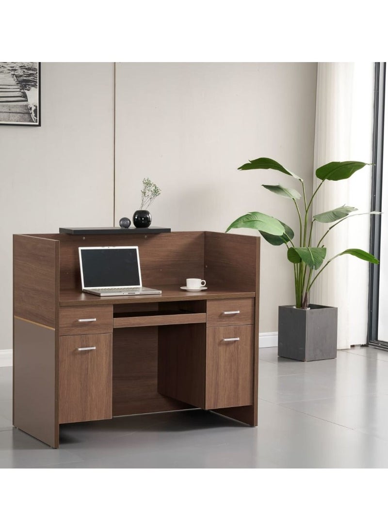 Modern Reception Desk – Dark Walnut & Charcoal Grey with Gold Accent Office Lobby Front Desk