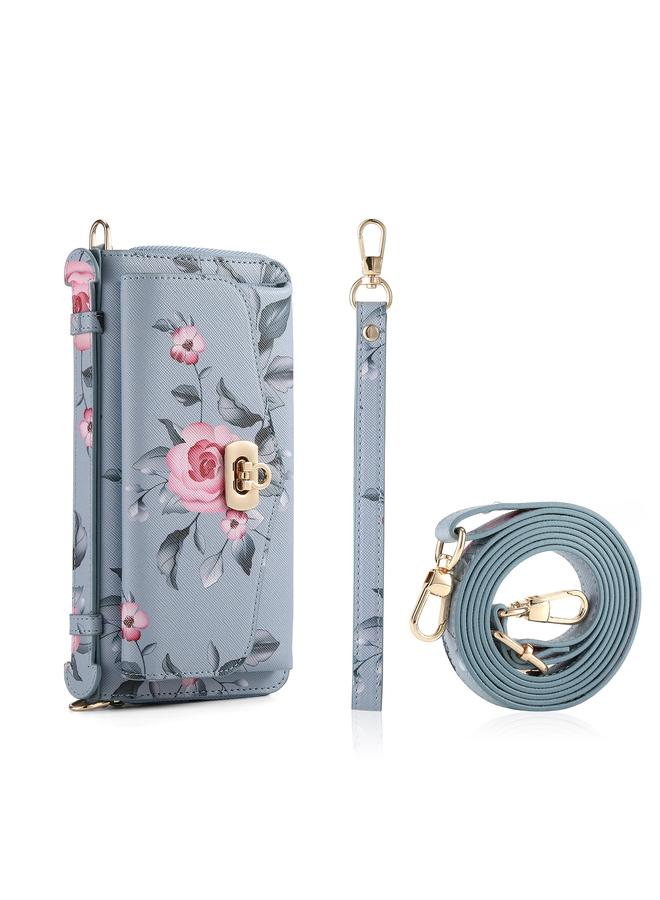 S-TOP Case For iPhone 13 Pro Max Flower Multi-functional Crossbody Zipper Wallet MagSafe Leather Phone Case - Image 3