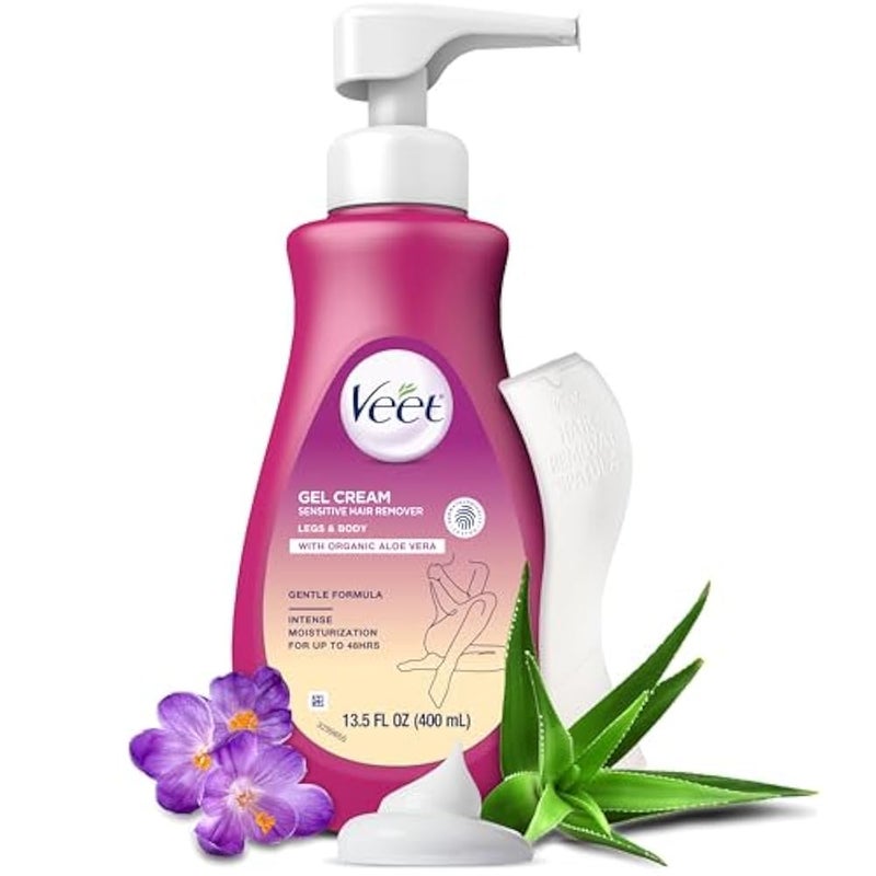 Veet Hair Remover, Gel Hair Removal Cream Sensitive, 13.5 Ounce, Sensitive formula with Aloe Vera and Vitamin E - Image 1