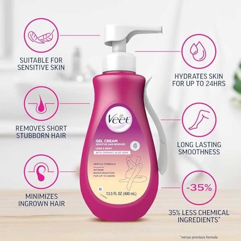 Veet Hair Remover, Gel Hair Removal Cream Sensitive, 13.5 Ounce, Sensitive formula with Aloe Vera and Vitamin E - Image 3