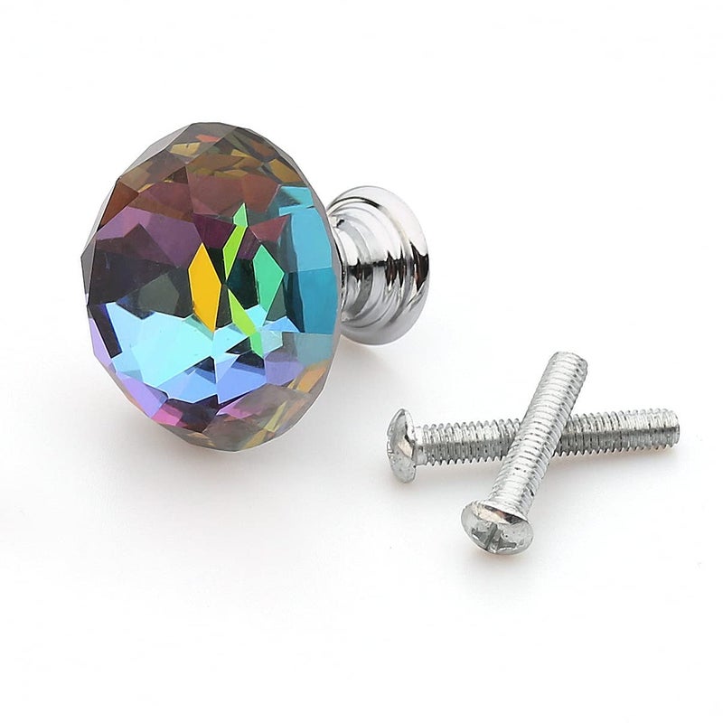 Akstore 6 Pcs Crystal Glass Cabinet Knobs 30mm Diamond Shape Drawer Kitchen Cabinets Dresser Cupboard Wardrobe Pulls Handles (30mm, Colorful) - Image 3
